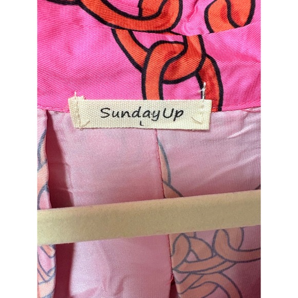 SundayUp Pink Chain Print Long Sleeve Collared Midi Dress L - Picture 2 of 9